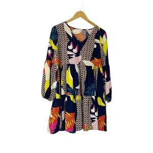 Boutique Multi Color Tiered V Neck Mini Dress Size Small